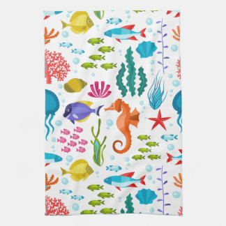 Colourful marine animals pattern kitchen towel