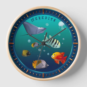 Colourful Marine Life Creatures Clock