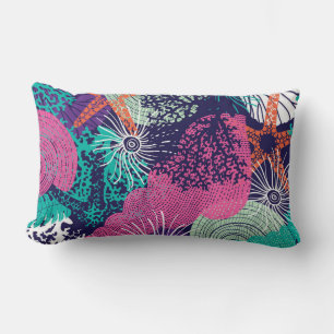 Colourful Marine Pattern Sea Life Starfish Seaweed Lumbar Pillow