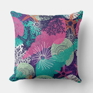Colourful Marine Pattern Sea Life Starfish Seaweed Throw Pillow