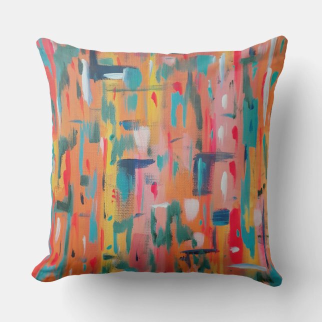 Colourful Mark Making Abstract Art  Throw Pillow (Front)