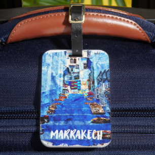 Colourful Marrakech Morocco Architecture Watercolo Luggage Tag