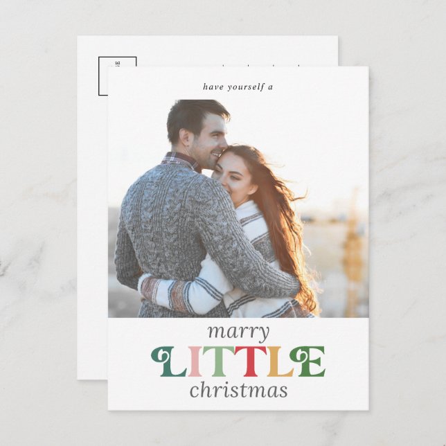 Colourful Marry Little Christmas Save the Date Holiday Postcard (Front/Back)