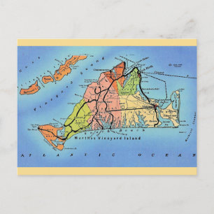 Colourful Martha's Vineyard Map  Postcard
