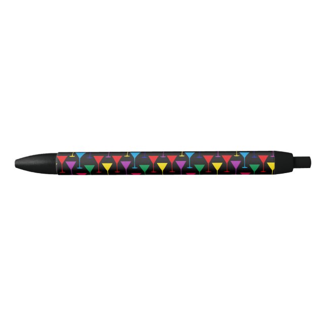 Colourful Martini Cocktail Pattern Black Ink Pen (Front)