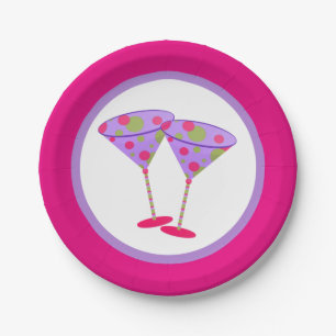 Colourful Martini Glasses Party Paper Plate