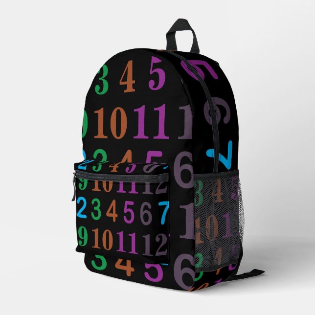Colourful Math Numbers Back To School Printed Backpack (Back Corner Right)