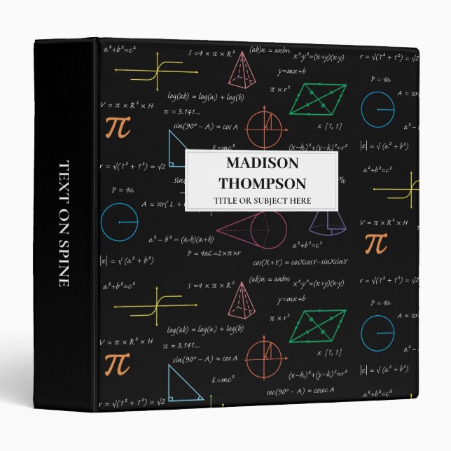 Colourful Mathematics Equations Math Formulas  Binder (Front/Spine)