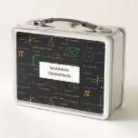 Colourful Mathematics Equations Math Formulas  Metal Lunch Box<br><div class="desc">A colourful mathematics equations and formulas pattern on a black background. An ideal design for math teachers,  mathematic enthusiasts,  scientists,  math students,  mathematics tutors,  arithmetic etc. A modern math pattern for back to school students and teachers etc.</div>