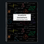 Colourful Mathematics Equations Math Formulas  Notebook<br><div class="desc">A colourful mathematics equations and formulas pattern on a black background. An ideal design for math teachers,  mathematic enthusiasts,  scientists,  math students,  mathematics tutors,  arithmetic etc. A modern math pattern for back to school students and teachers etc.</div>
