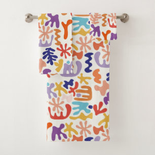 Colourful Matisse Pattern Abstract Botanical Shape Bath Towel Set