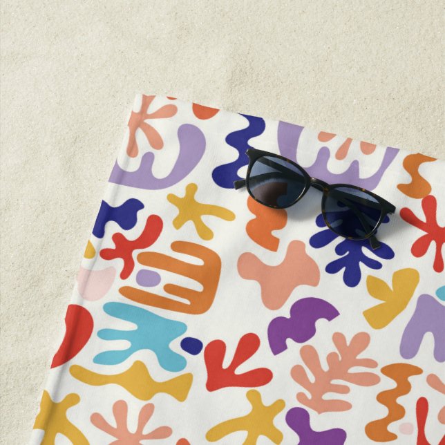 Colourful Matisse Pattern Abstract Botanical Shape Beach Towel (In Situ)