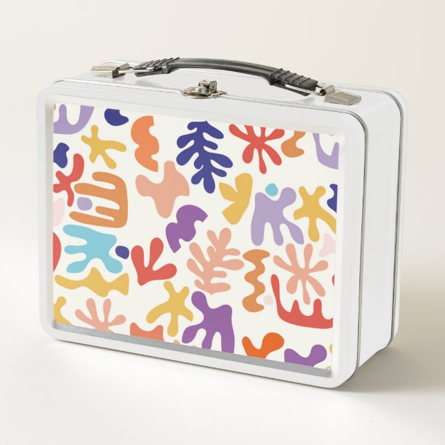 Colourful Matisse Pattern Abstract Botanical Shape Metal Lunch Box (Front)