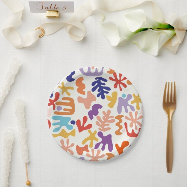 Colourful Matisse Pattern Abstract Botanical Shape Paper Plate (Wedding)