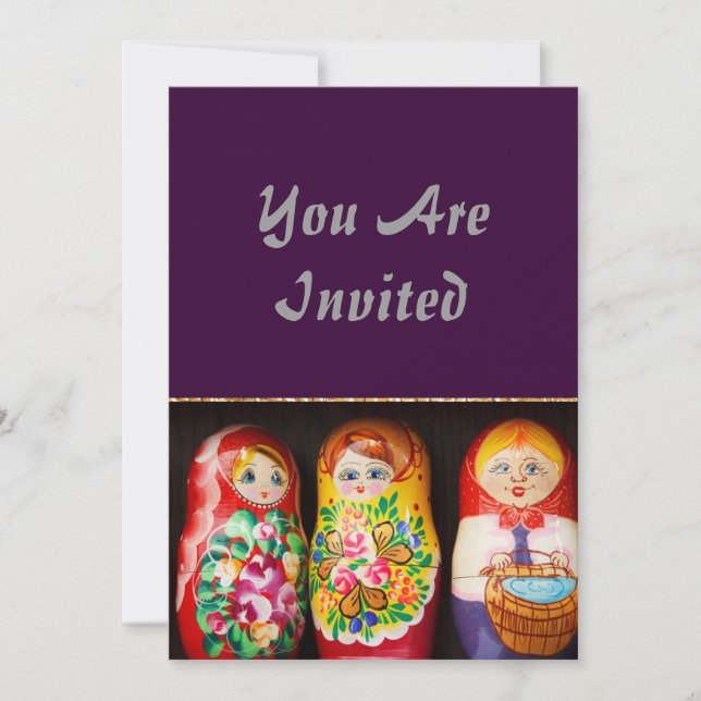 Colourful Matryoshka Dolls Invitation (Front)