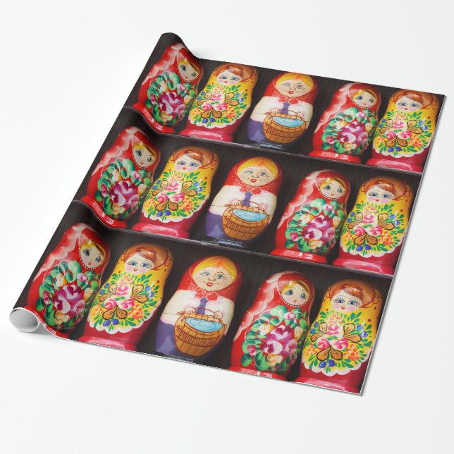 Colourful Matryoshka Dolls Wrapping Paper (Unrolled)
