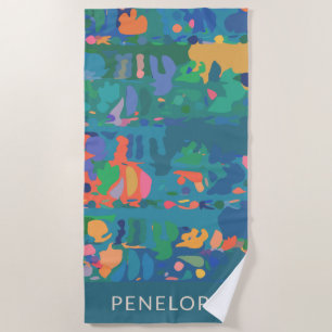 Colourful Maximalist Boho Abstract Personalized Beach Towel