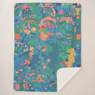 Colourful Maximalist Boho Abstract Shapes in Green Sherpa Blanket