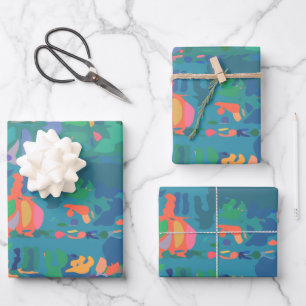 Colourful Maximalist Boho Abstract Shapes in Green Wrapping Paper Sheet