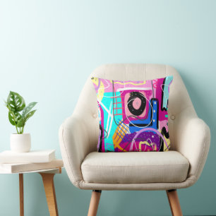 Colourful Maximalist Expressive Abstract  Throw Pillow