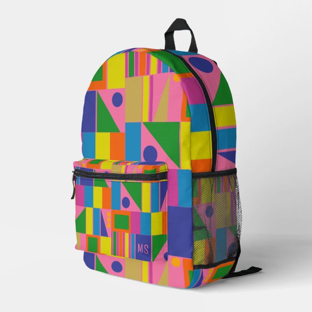 Colourful Maximalist Geometric Backpack w/ Initial (Back Corner Right)