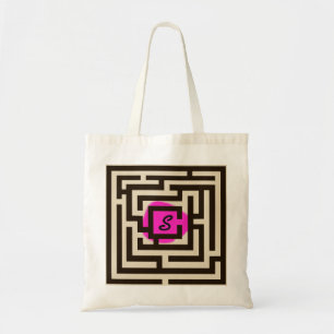 Colourful Maze with Custom Monogram Pink Tote Bag
