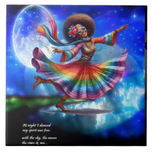 Colourful-Me Hippie Chic Dancing Moon Ceramic Tile