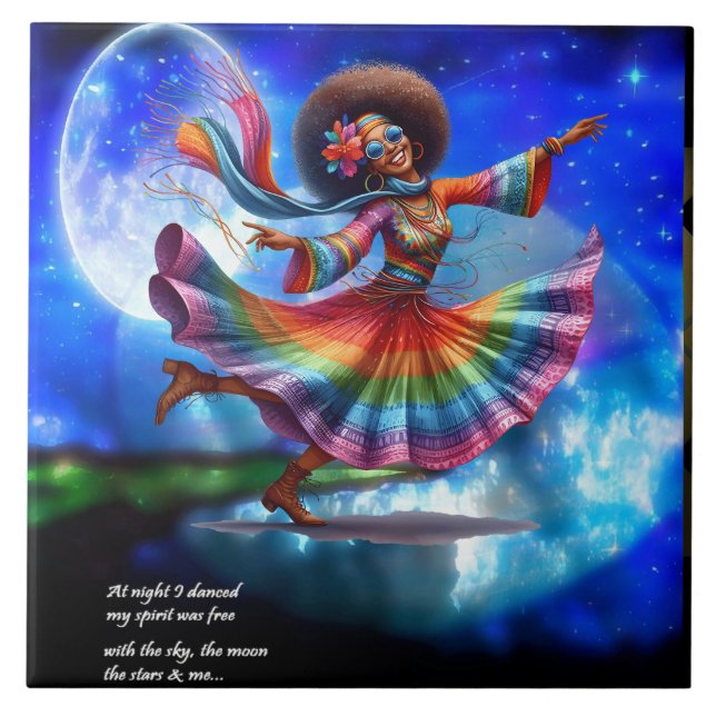 Colourful-Me Hippie Chic Dancing Moon Ceramic Tile (Front)