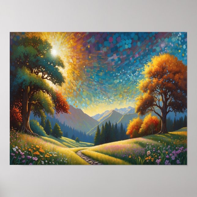 Colourful Meadow Flowers Art Poster (Front)