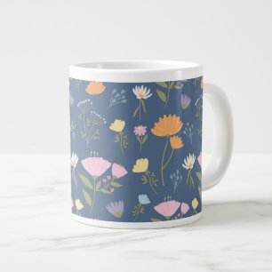 Colourful meadow on blue large coffee mug