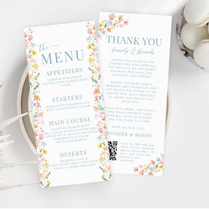Colourful Meadow Wild Flower Wedding Menu Thank yo