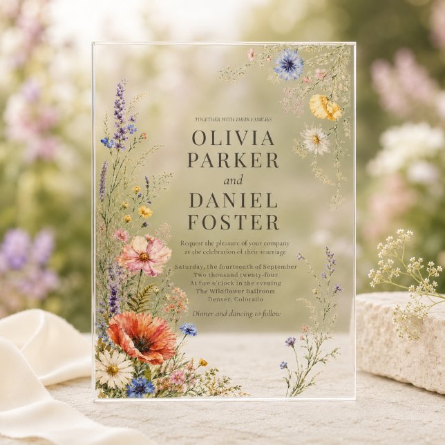 Colourful Meadow Wildflower Boho Wedding Invitatio Acrylic Invitations (Creator Uploaded)