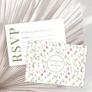 Colourful meadow wildflower wedding RSVP cards