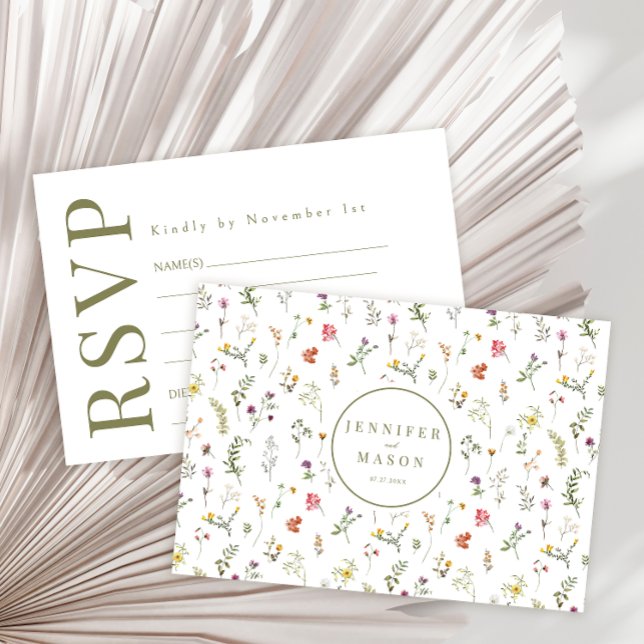 Colourful meadow wildflower wedding RSVP cards (Creator Uploaded)
