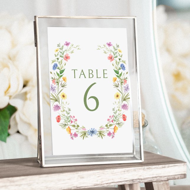 Colourful meadow wildflower wreath wedding table number (Creator Uploaded)