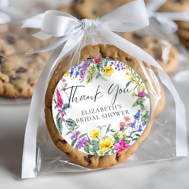 Colourful Meadow Wildflowers Floral Calligraphy Classic Round Sticker (Creator Uploaded)