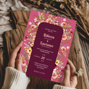 Colourful meadows flowers wedding invitation