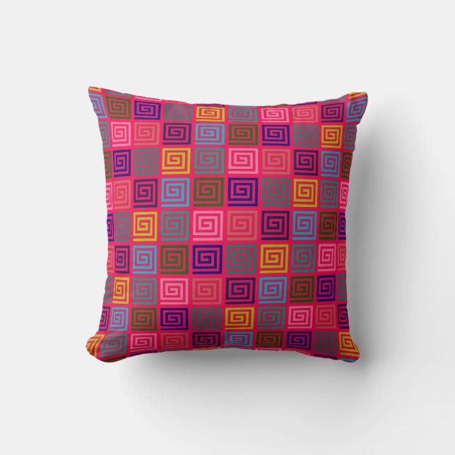 Colourful Meander Modern Geometric Pattern Throw Pillow (Front)