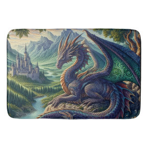 Colourful, Medieval Dragon castle Bath Mat