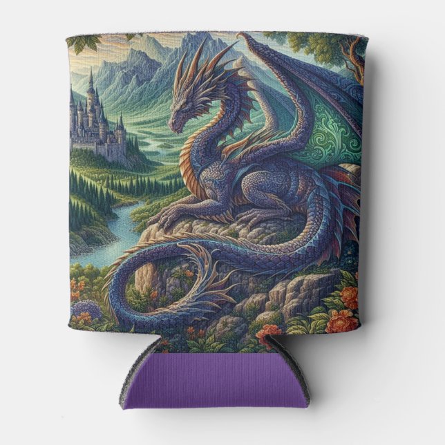 Colourful, Medieval Dragon castle Can Cooler (Front)
