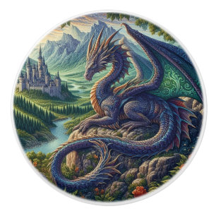 Colourful, Medieval Dragon castle Ceramic Knob