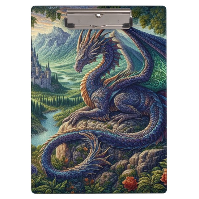 Colourful, Medieval Dragon castle Clipboard (Front)