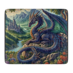 Colourful, Medieval Dragon castle Cutting Board