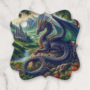Colourful, Medieval Dragon castle Favour Tags