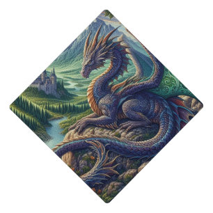 Colourful, Medieval Dragon castle Graduation Cap Topper