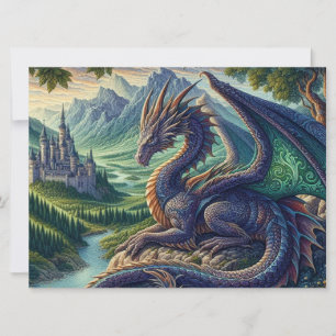 Colourful, Medieval Dragon castle Holiday Card