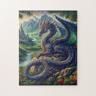 Colourful, Medieval Dragon castle Jigsaw Puzzle