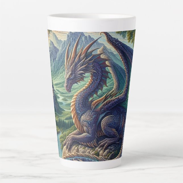 Colourful, Medieval Dragon castle Latte Mug (Front)