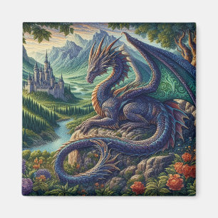 Colourful, Medieval Dragon castle Magnet