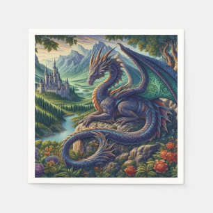 Colourful, Medieval Dragon castle Napkin